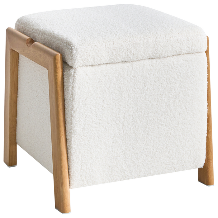 Set divano e pouf Bouclé bianco imbottito Gambe in ferro Funzione letto Contenitore aggiuntivo Stile moderno