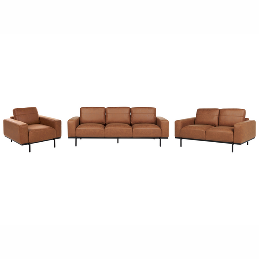 Set da salotto moderno in ecopelle Divani e poltrona Schienale rifinito Gambe in metallo marrone classico salotto moderno