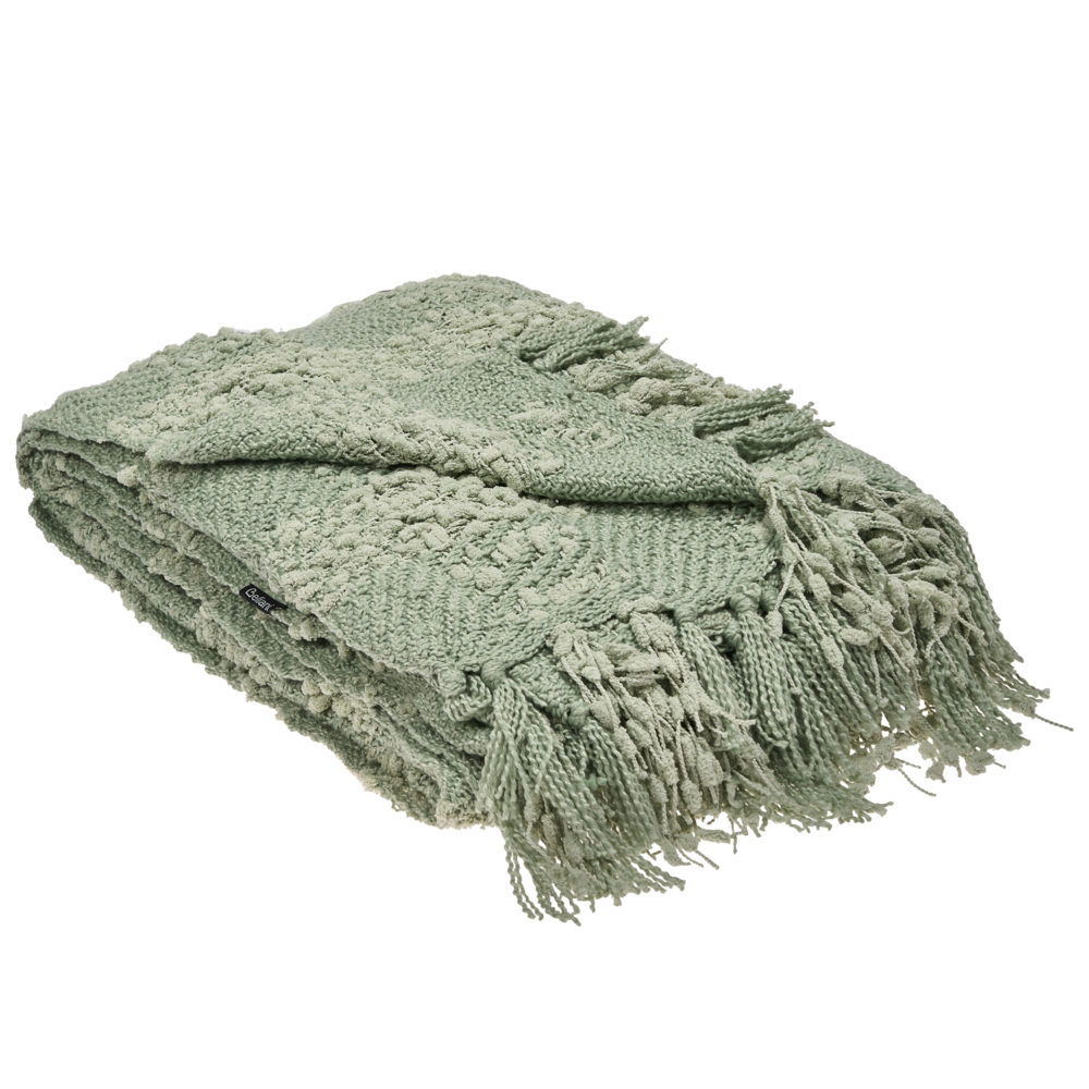 Coperta di cotone intrecciata con nappe verde 150 x 200 cm morbida classica
