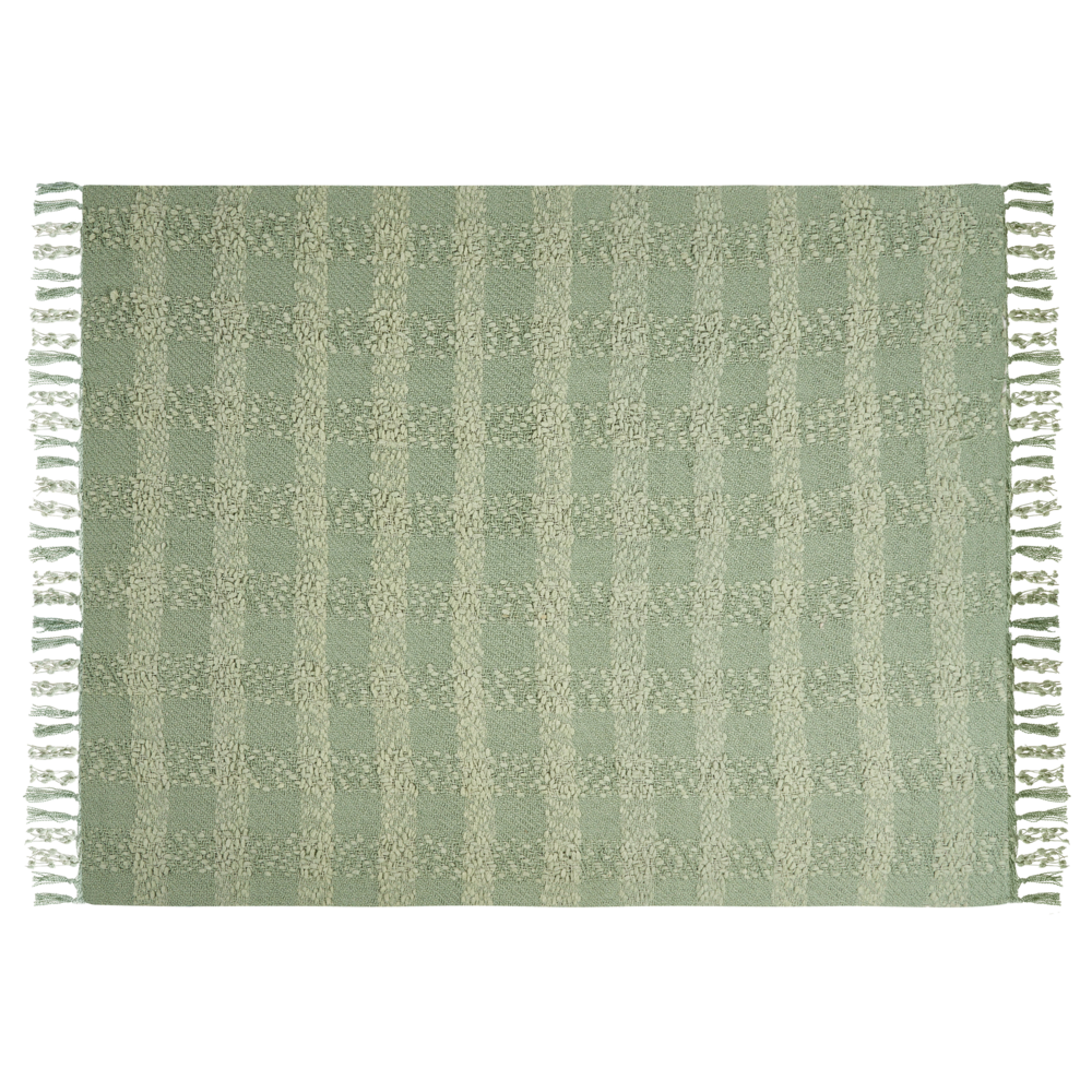 Coperta di cotone intrecciata con nappe verde 200 x 220 cm morbida classica