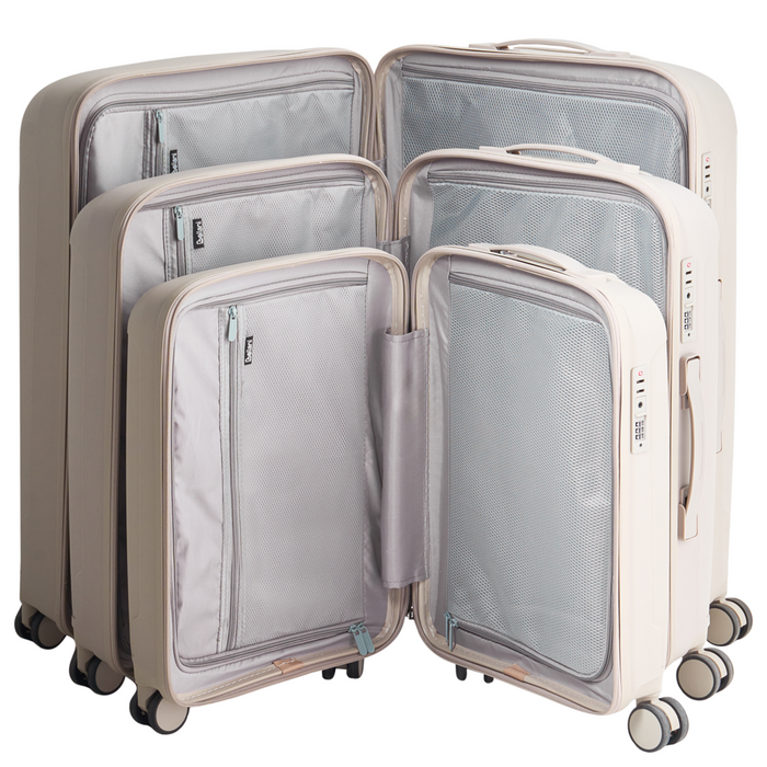 Set di 3 valigie rigide Grigio chiaro Materiale sintetico Lucchetto TSA in ferro Ruote silenziose Cerniera antifurto 3 misure stile Moderno