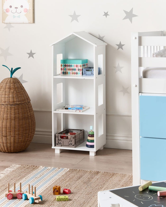 Libreria per bambini in MDF bianco a 3 ripiani per cameretta e sala giochi in stile scandinavo