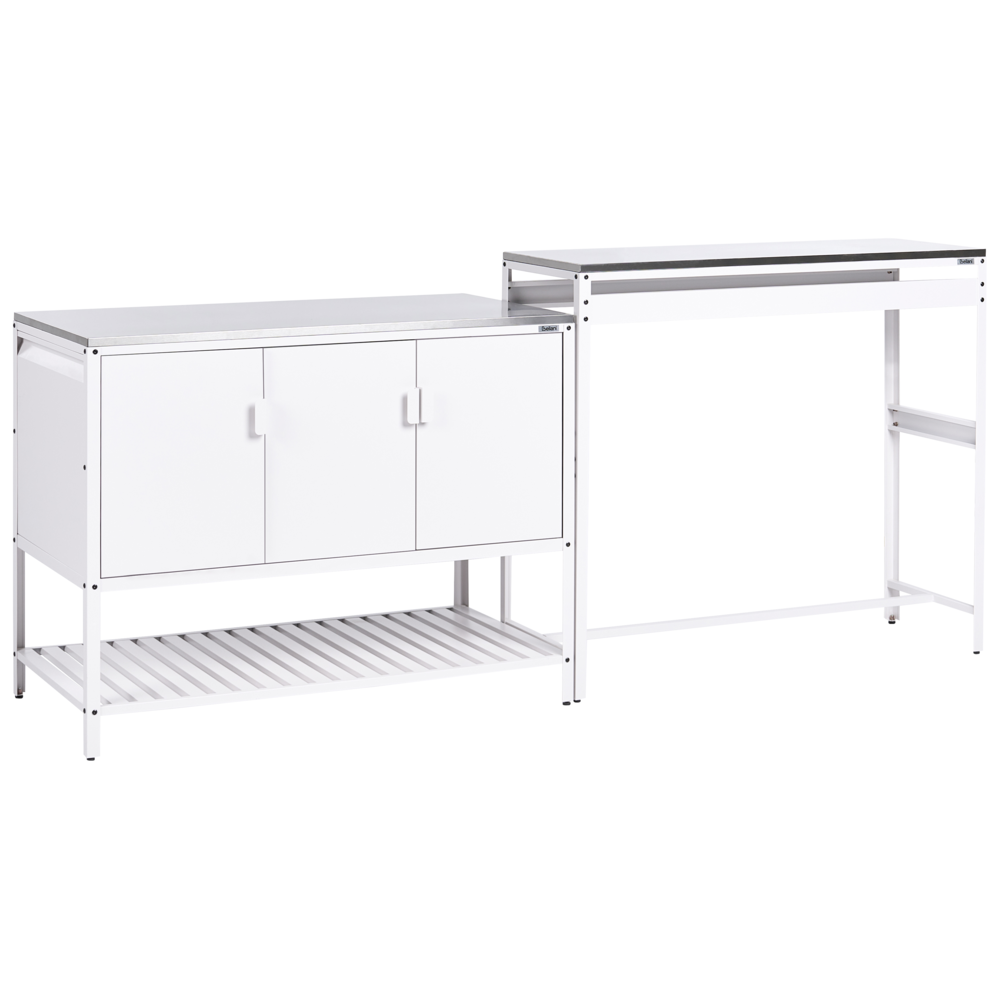 Mobile da cucina da esterno bianco in acciaio inossidabile a 3 ante con piano superiore Cucina da giardino Sala da pranzo