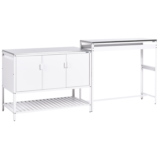 Mobile da cucina da esterno bianco in acciaio inossidabile a 3 ante con piano superiore Cucina da giardino Sala da pranzo