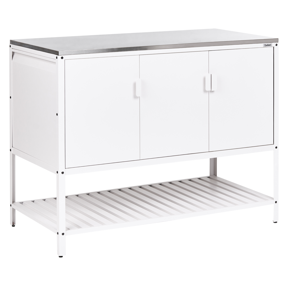 Mobile da cucina da esterno bianco in acciaio inossidabile a 3 ante con piano superiore Cucina da giardino Sala da pranzo