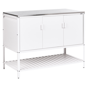 Mobile da cucina da esterno bianco in acciaio inossidabile a 3 ante con piano superiore Cucina da giardino Sala da pranzo