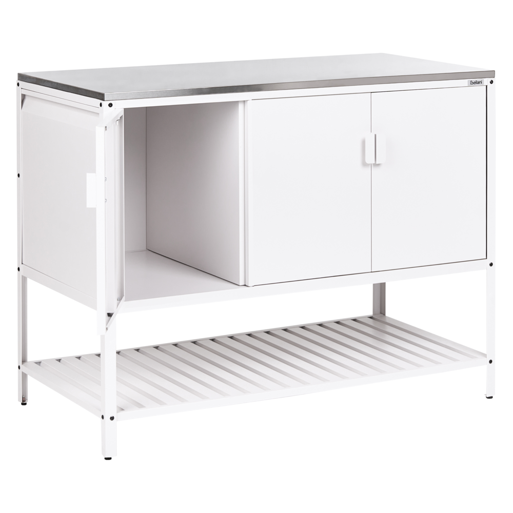 Mobile da cucina da esterno bianco in acciaio inossidabile a 3 ante con piano superiore Cucina da giardino Sala da pranzo