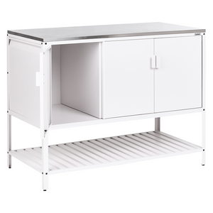 Mobile da cucina da esterno bianco in acciaio inossidabile a 3 ante con piano superiore Cucina da giardino Sala da pranzo