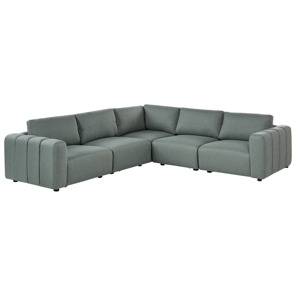 Divano a 5 posti in tessuto modulare verde lato destro stile minimale moderno