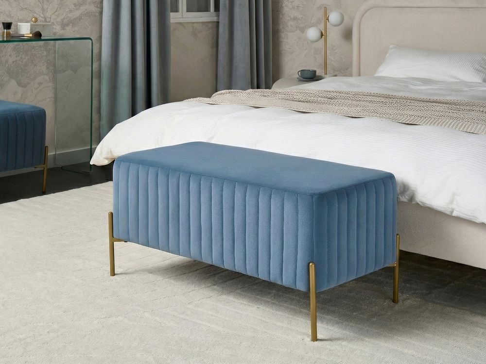 Panca in velluto blu con gambe in metallo dorato 91 x 47 cm Seduta rettangolare Glamour Soggiorno