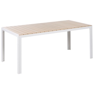 Tavolo da giardino beige in legno e alluminio bianco con telaio in compensato 8 posti resistente alla ruggine e ai raggi UV moderno