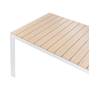 Tavolo da giardino beige in legno e alluminio bianco con telaio in compensato 8 posti resistente alla ruggine e ai raggi UV moderno