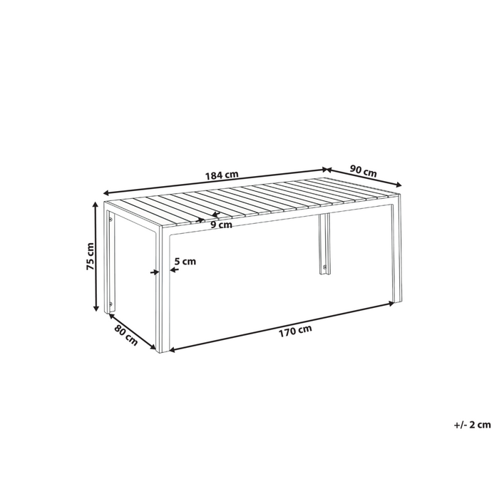Tavolo da giardino beige in legno e alluminio bianco con telaio in compensato 8 posti resistente alla ruggine e ai raggi UV moderno
