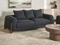 Divano a 3 posti Rivestimento in tessuto nero Gambe in legno con braccioli Divano a due posti Soggiorno Stile moderno