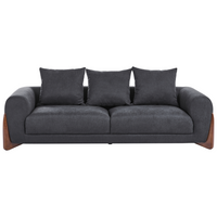 Divano a 3 posti Rivestimento in tessuto nero Gambe in legno con braccioli Divano a due posti Soggiorno Stile moderno