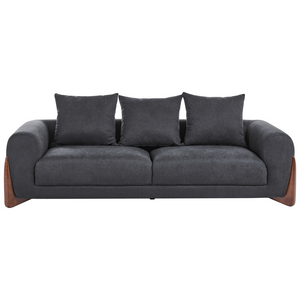 Divano a 3 posti Rivestimento in tessuto nero Gambe in legno con braccioli Divano a due posti Soggiorno Stile moderno