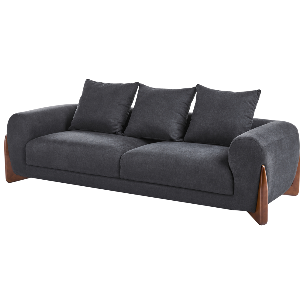 Divano a 3 posti Rivestimento in tessuto nero Gambe in legno con braccioli Divano a due posti Soggiorno Stile moderno