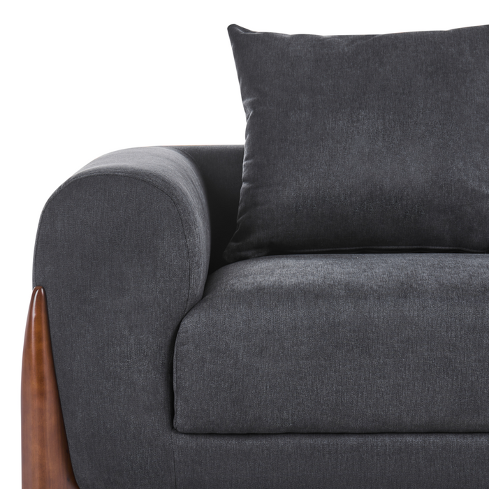 Divano a 3 posti Rivestimento in tessuto nero Gambe in legno con braccioli Divano a due posti Soggiorno Stile moderno