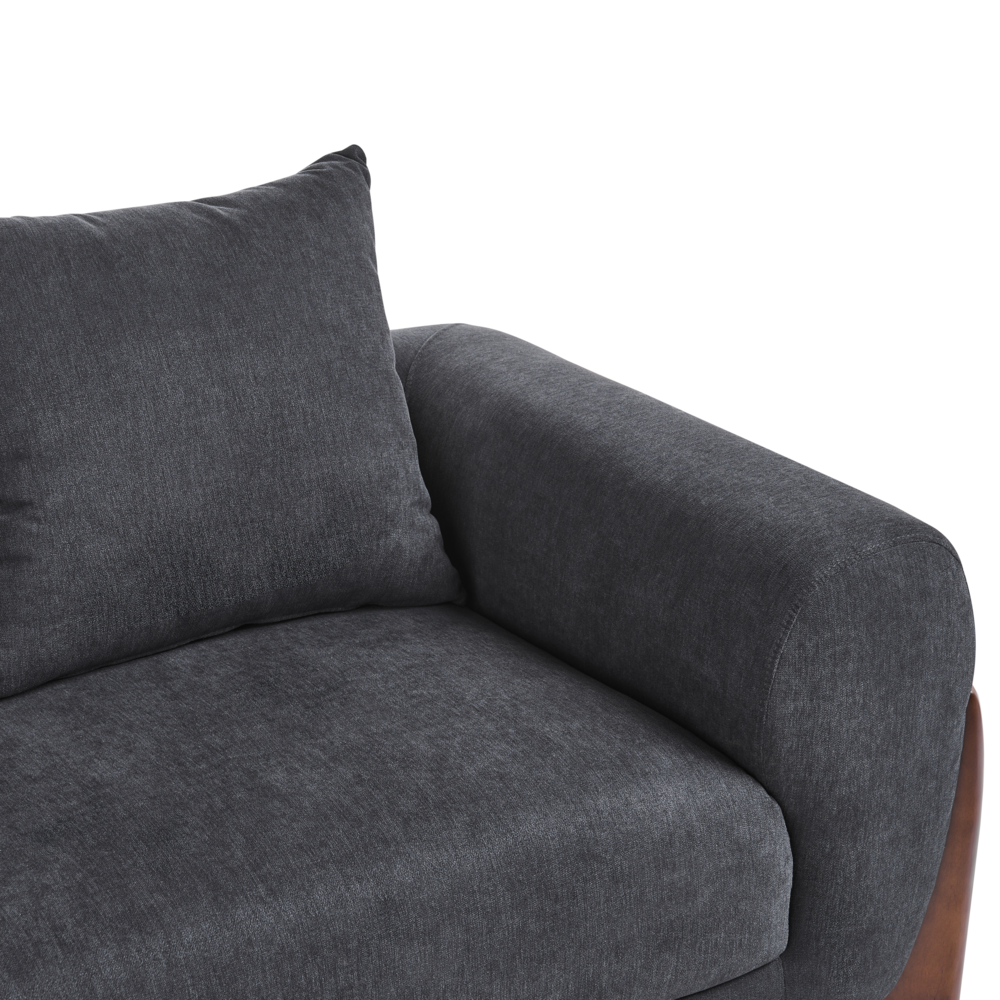 Divano a 3 posti Rivestimento in tessuto nero Gambe in legno con braccioli Divano a due posti Soggiorno Stile moderno