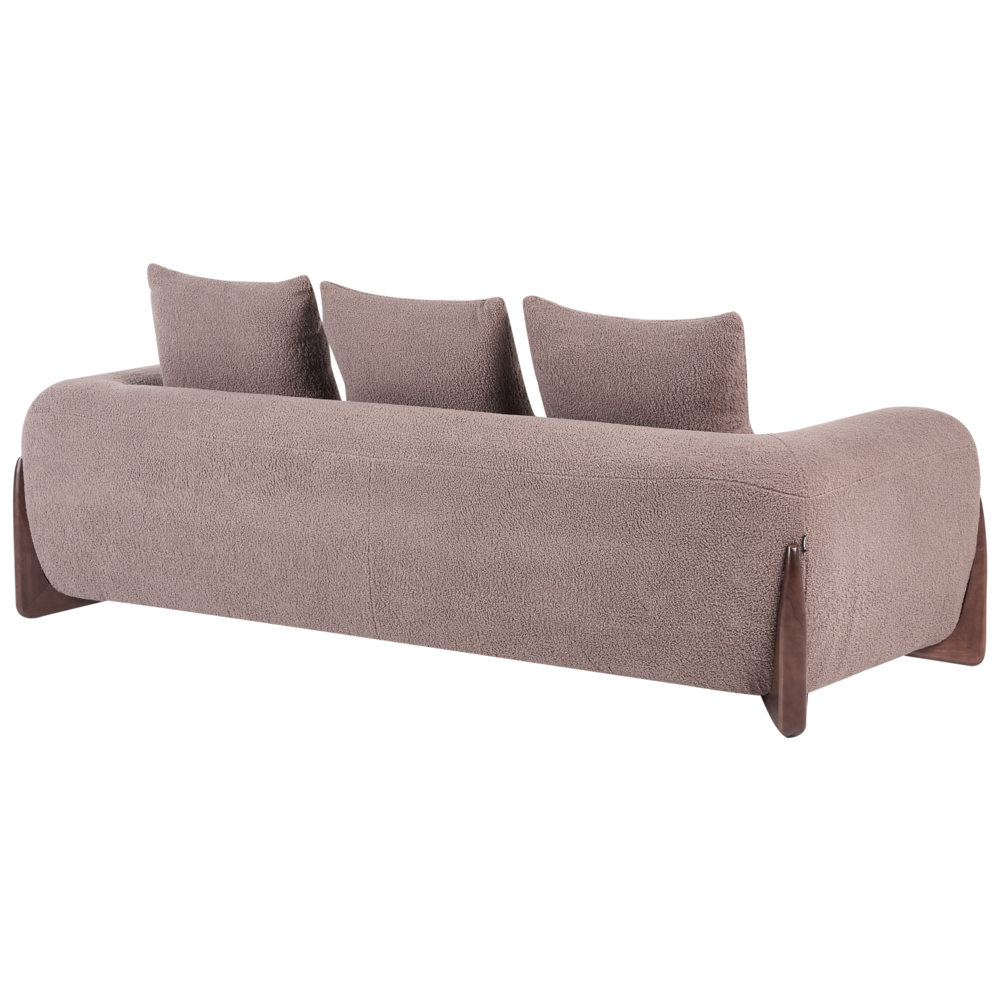 Divano a 3 posti Rivestimento in tessuto bouclè marrone Gambe in legno con braccioli Soggiorno Stile moderno