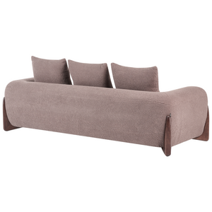 Divano a 3 posti Rivestimento in tessuto bouclè marrone Gambe in legno con braccioli Soggiorno Stile moderno