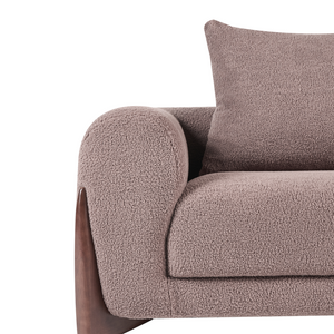 Divano a 3 posti Rivestimento in tessuto bouclè marrone Gambe in legno con braccioli Soggiorno Stile moderno