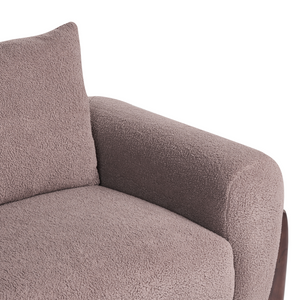 Divano a 3 posti Rivestimento in tessuto bouclè marrone Gambe in legno con braccioli Soggiorno Stile moderno