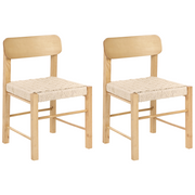 Set di 2 sedie da pranzo in legno di gomma marrone chiaro con seduta intrecciata in corda di carta stile boho per cucina e sala da pranzo