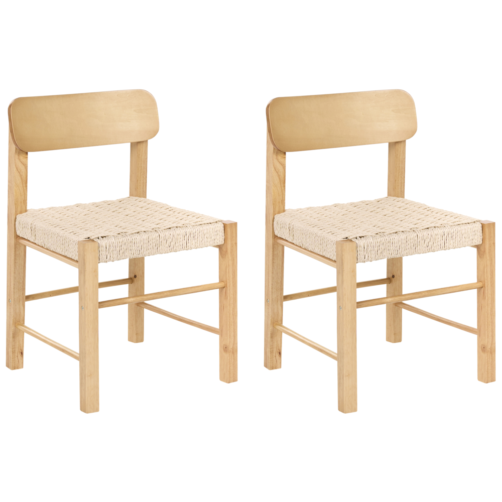 Set di 2 sedie da pranzo in legno di gomma marrone chiaro con seduta intrecciata in corda di carta stile boho per cucina e sala da pranzo