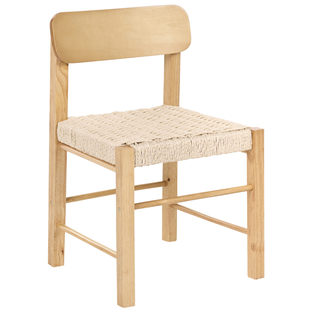 Set di 2 sedie da pranzo in legno di gomma marrone chiaro con seduta intrecciata in corda di carta stile boho per cucina e sala da pranzo