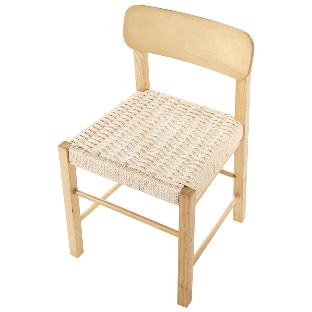 Set di 2 sedie da pranzo in legno di gomma marrone chiaro con seduta intrecciata in corda di carta stile boho per cucina e sala da pranzo