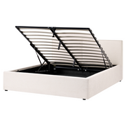 Letto contenitore rivestito in tessuto bianco crema 160 x 200 cm testiera asimmetrica a gradini in stile scandinavo