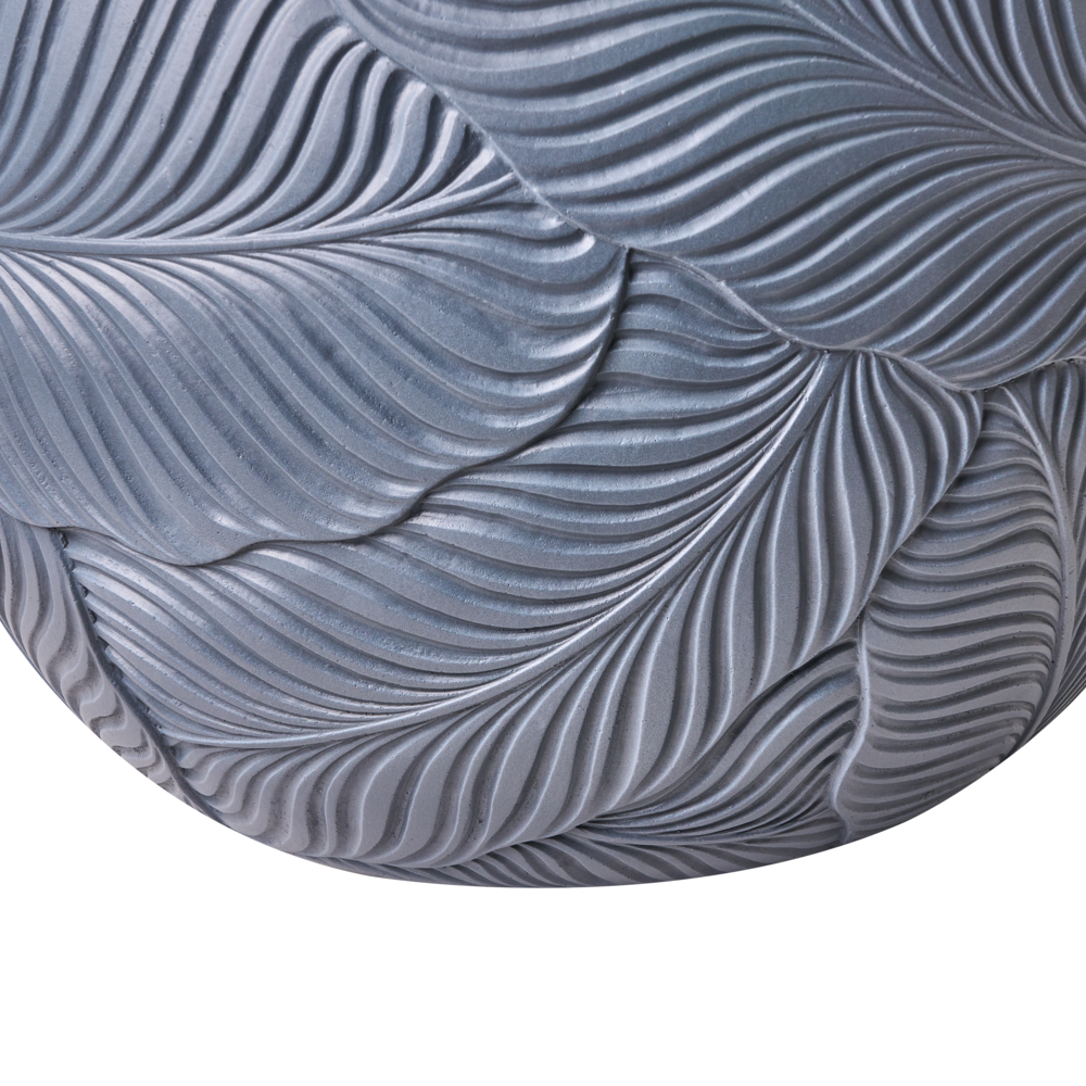 Vaso da fiori grigio in fibra di argilla verniciata per interni ed esterni, rotondo, 47 x 47 x 43 cm, motivo a foglie