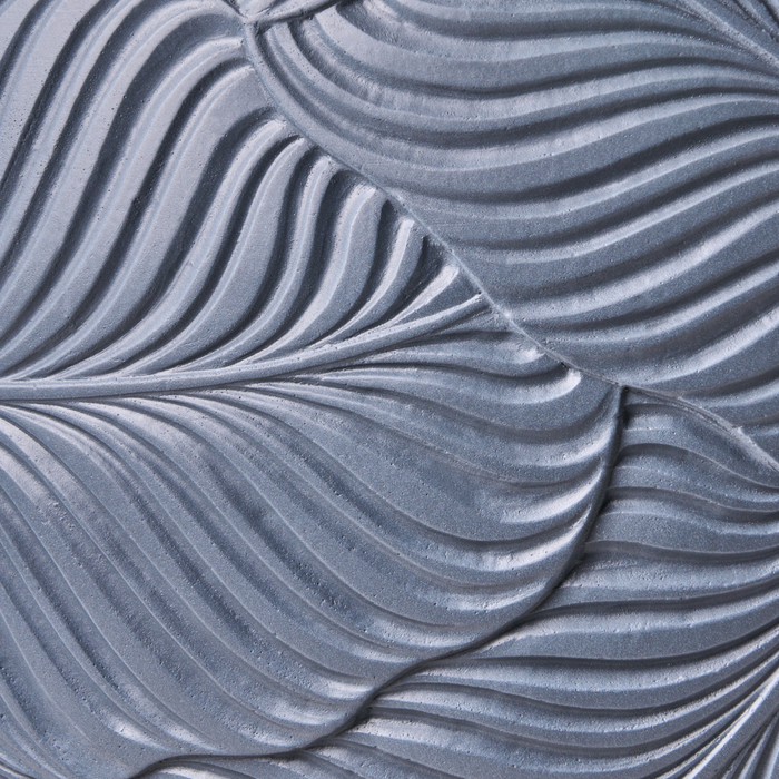 Vaso da fiori grigio in fibra di argilla verniciata per interni ed esterni, rotondo, 47 x 47 x 43 cm, motivo a foglie