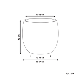 Vaso da fiori grigio in fibra di argilla verniciata per interni ed esterni, rotondo, 47 x 47 x 43 cm, motivo a foglie