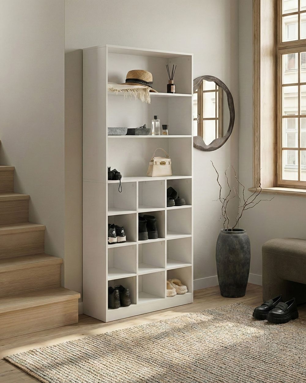 Scarpiera in MDF bianco con scomparti per scarpe