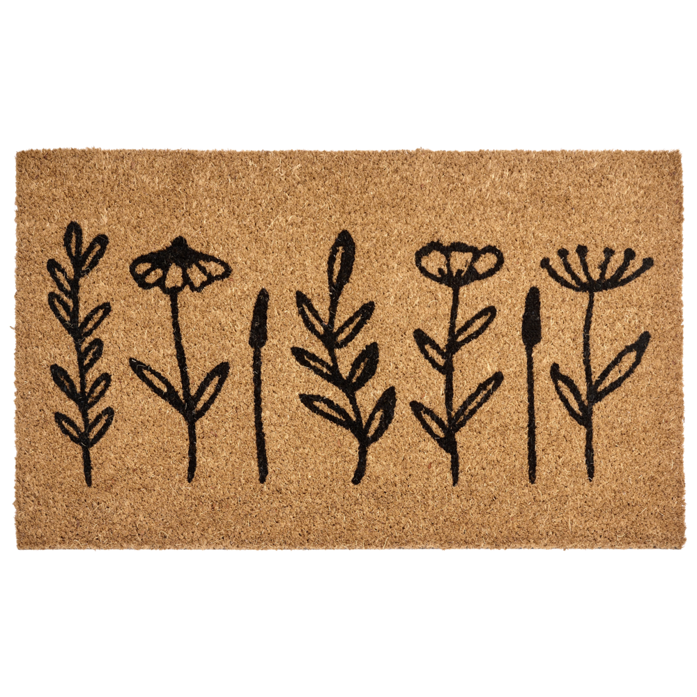 Zerbino in fibra di cocco naturale con fondo antiscivolo in PVC 45 x 75 cm Decorazione Motivo floreale