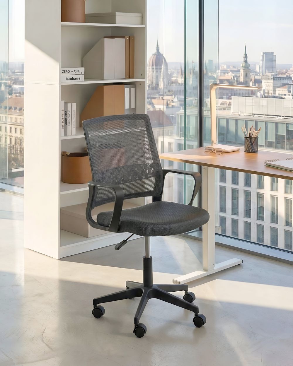 Sedia da ufficio in tessuto a rete grigio scuro imbottitura regolabile in altezza girevole da scrivania per computer per ufficio domestico