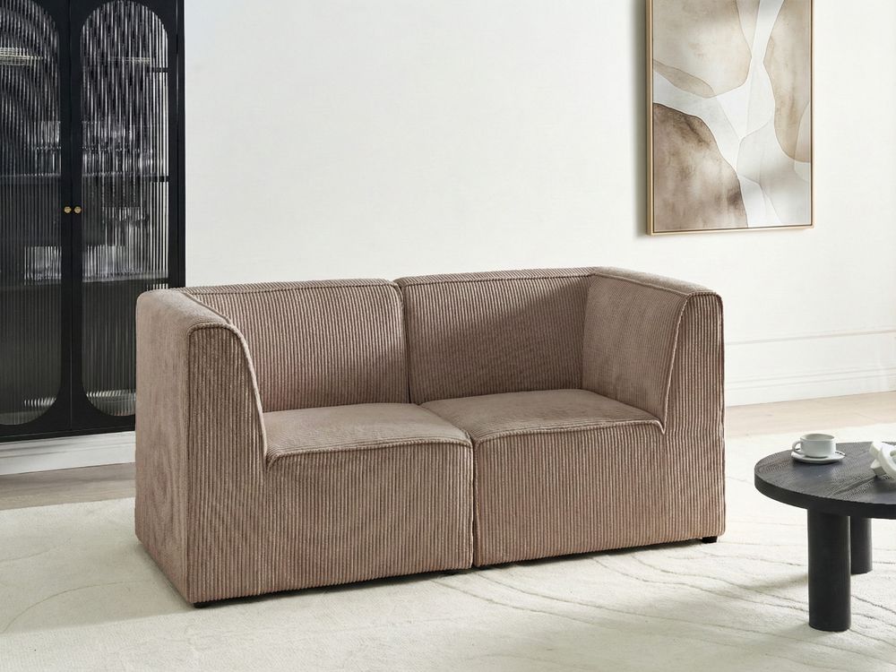 Divano modulare 2 posti con Ottomana in Velluto a coste beige stile classico soggiorno