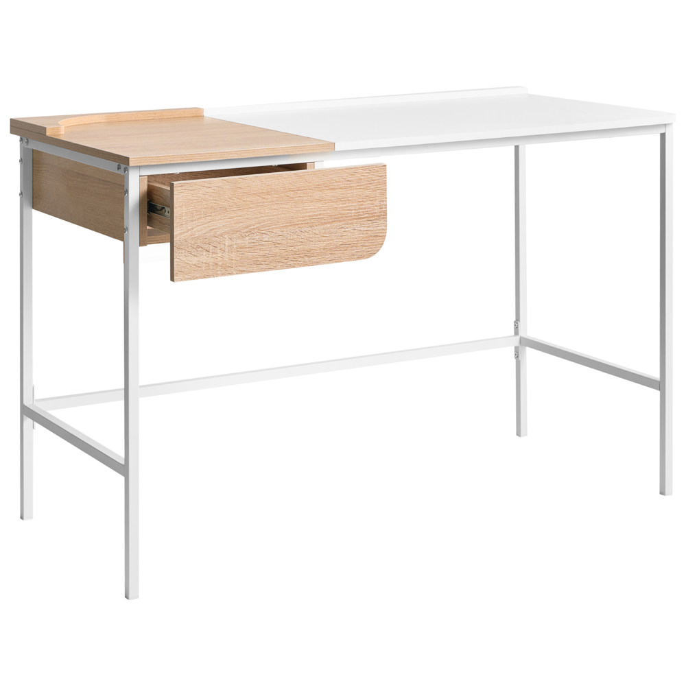 Scrivania da ufficio per casa in truciolare bianco con gambe in ferro 120 x 60 cm con cassetto Minimalista