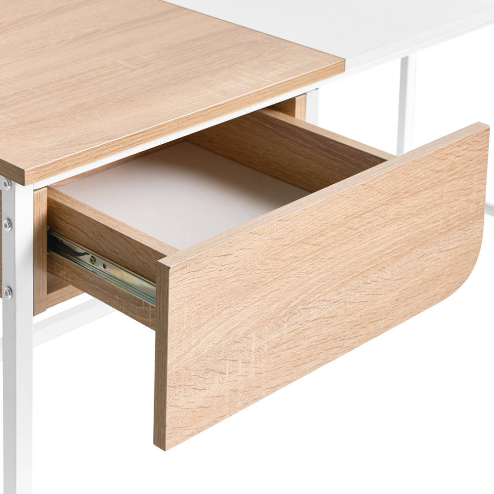 Scrivania da ufficio per casa in truciolare bianco con gambe in ferro 120 x 60 cm con cassetto Minimalista