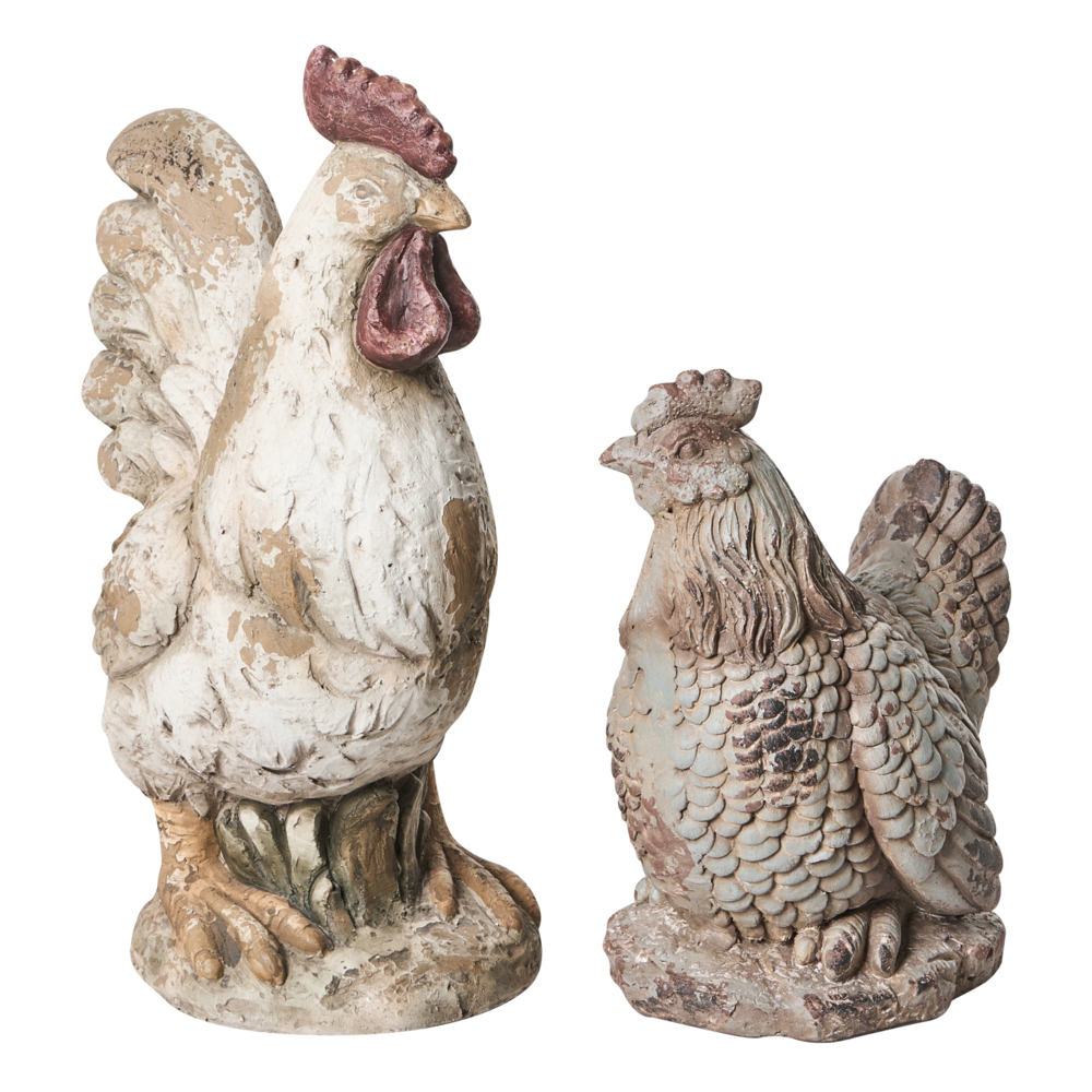 Set di 2 statuine decorative da giardino in MgO beige Elemento decorativo a forma di gallina per giardino terrazza e patio
