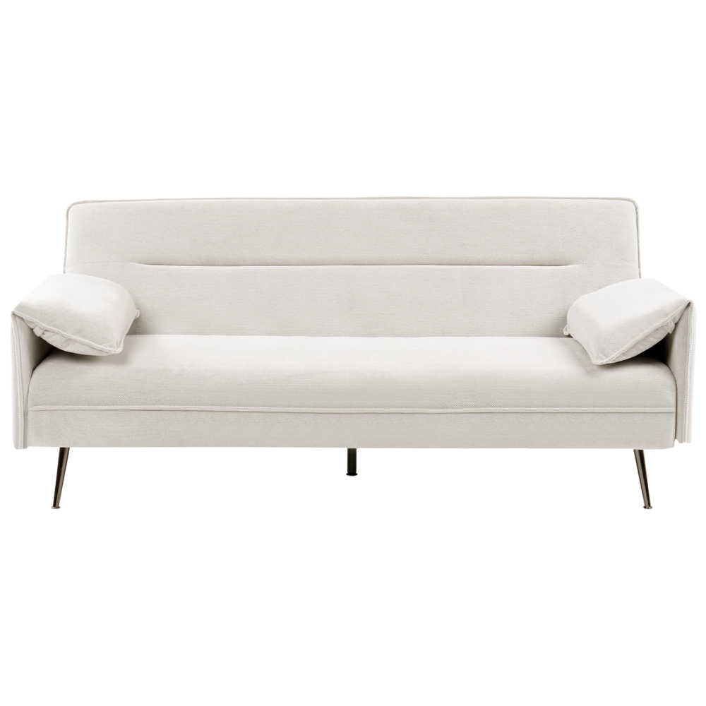 Divano letto bianco sporco Rivestimento in tessuto Gambe in legno 3 posti con braccioli regolabili Click-Clack Meccanismo Idrorepellente Soggiorno Camera da letto