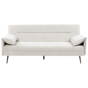 Divano letto bianco sporco Rivestimento in tessuto Gambe in legno 3 posti con braccioli regolabili Click-Clack Meccanismo Idrorepellente Soggiorno Camera da letto