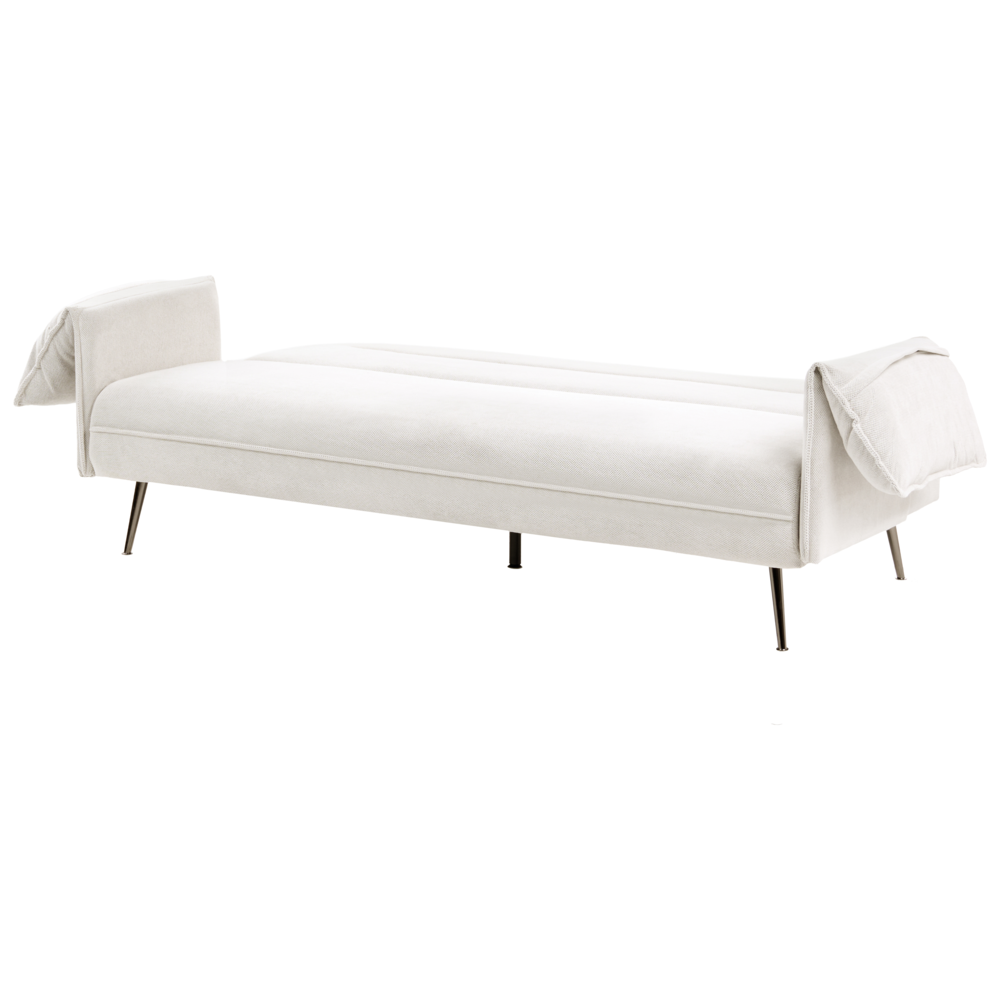 Divano letto bianco sporco Rivestimento in tessuto Gambe in legno 3 posti con braccioli regolabili Click-Clack Meccanismo Idrorepellente Soggiorno Camera da letto