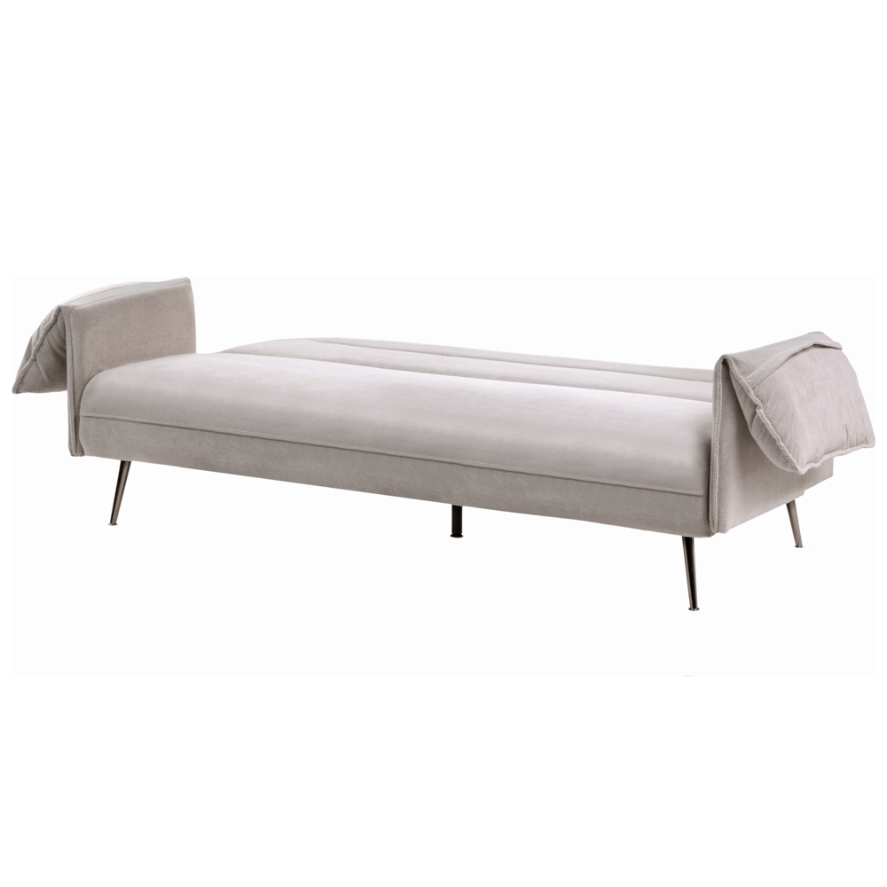 Divano letto grigio Rivestimento in tessuto Gambe in legno 3 posti con braccioli regolabili Click-Clack Meccanismo Idrorepellente Soggiorno Camera da letto