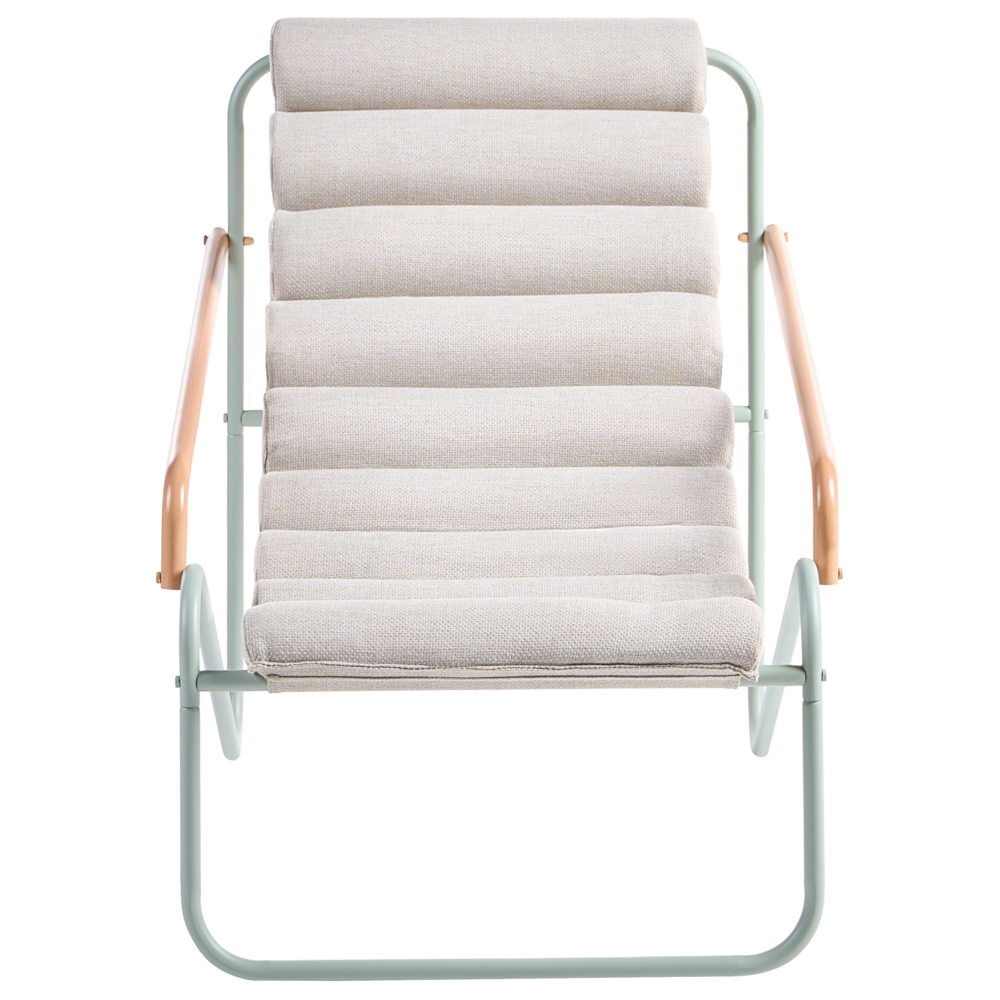 Set da salotto da esterno con struttura in acciaio verde e sedute in tessuto 2 poltrone e tavolo