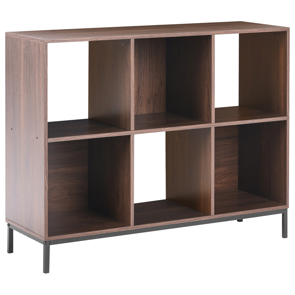 Libreria in MDF marrone scuro a 6 ripiani con finitura effetto legno