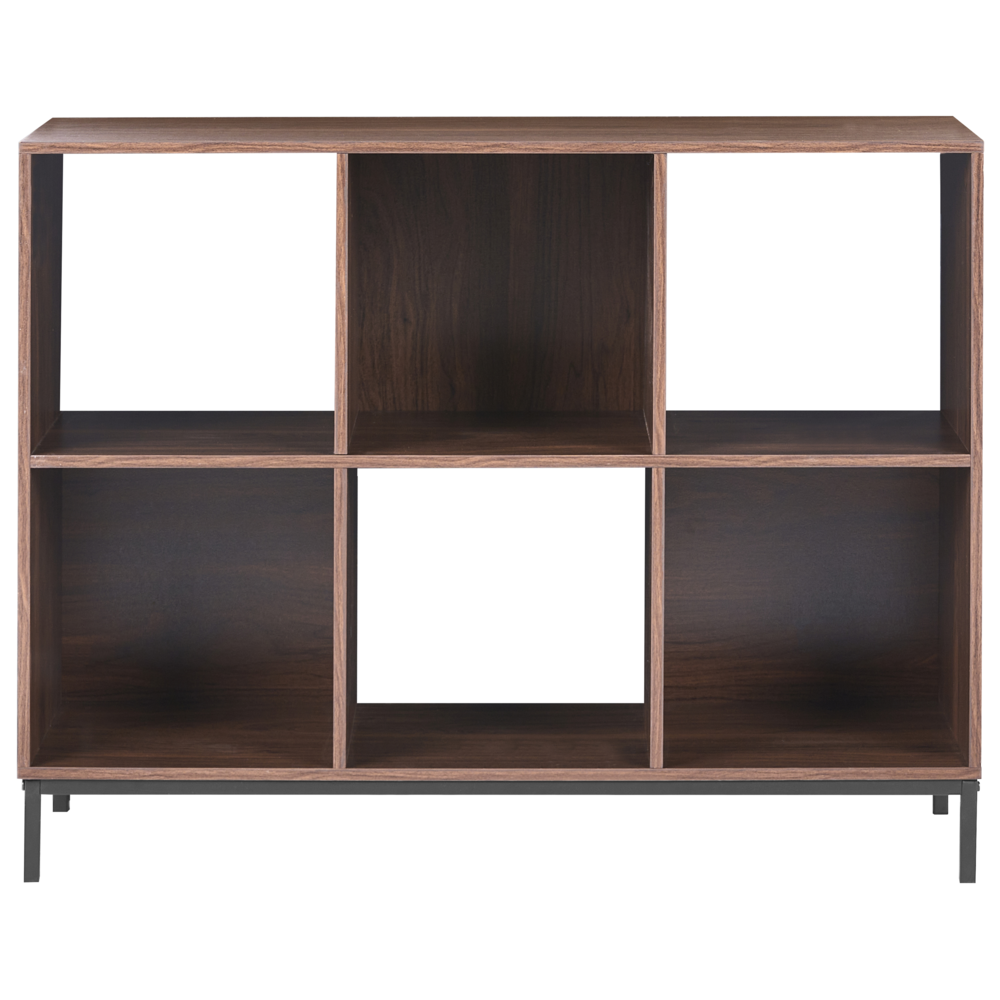 Libreria in MDF marrone scuro a 6 ripiani con finitura effetto legno