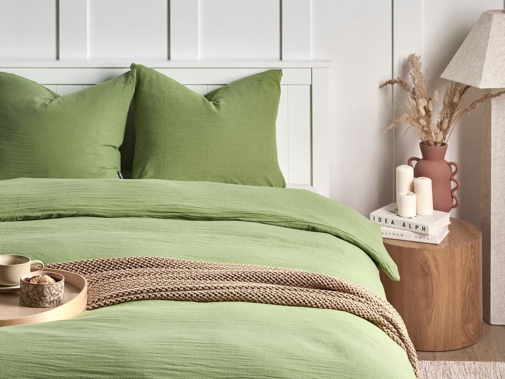 Set copripiumino e federa in mussola di cotone verde 150 x 200 cm per camera da letto moderna
